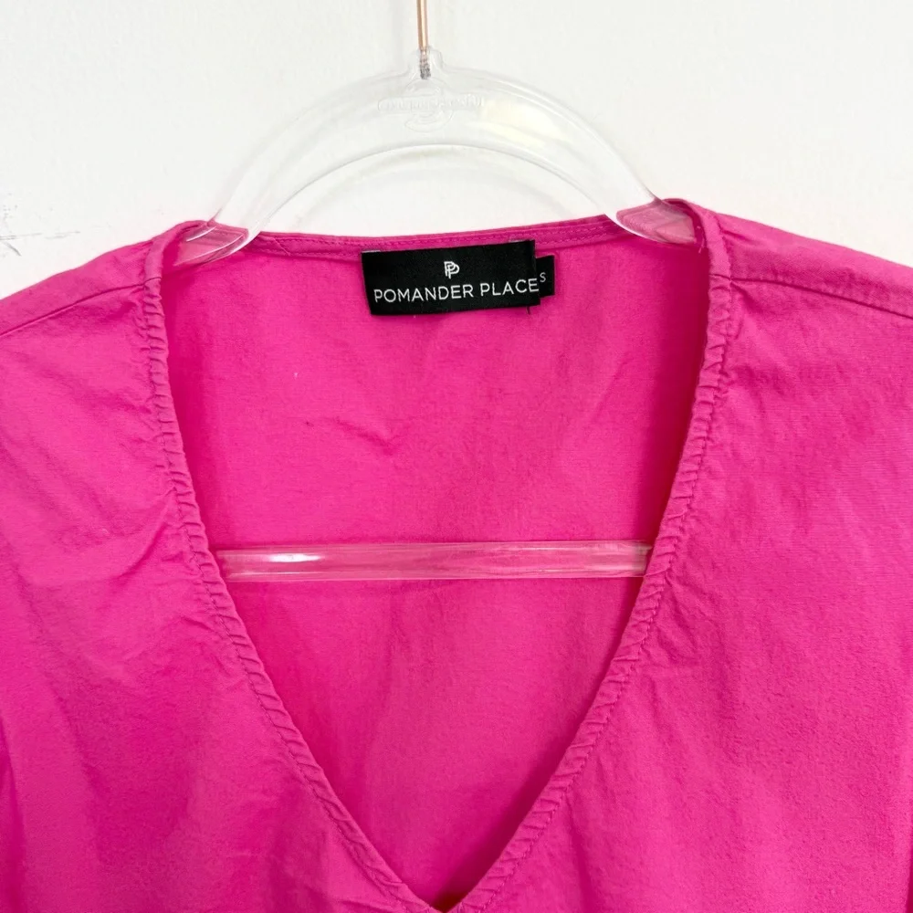 Tuckernuck Hot Pink V-Neck Puff Sleeve Blouse